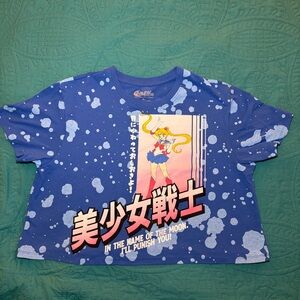 Sailor Moon Graphic Crop T Shirt Blue Graphic Print Anime Manga Junior’s XL